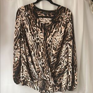 INC woman Brown and Cream Leopard Print‎ Wrap Blouse      size ox